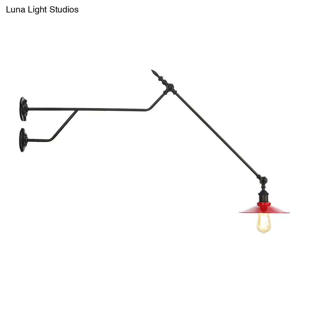 1-Light Industrial Wall Mounted Sconce With Metal Cone Shade In Black Red And White For Living Room