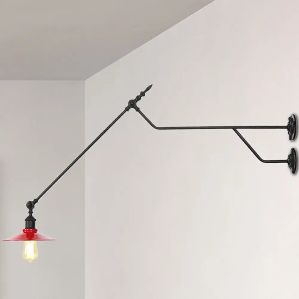 1-Light Industrial Wall Mounted Sconce With Metal Cone Shade In Black Red And White For Living Room