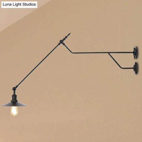 1-Light Industrial Wall Mounted Sconce With Metal Cone Shade In Black Red And White For Living Room