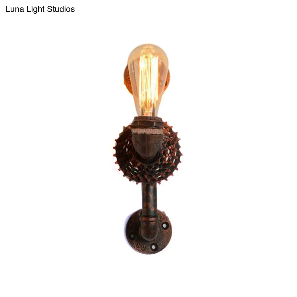1-Light Industrial Weathered Copper Wall Lamp Sconce With Exposed Gear - Indoor Metal Light Fixture