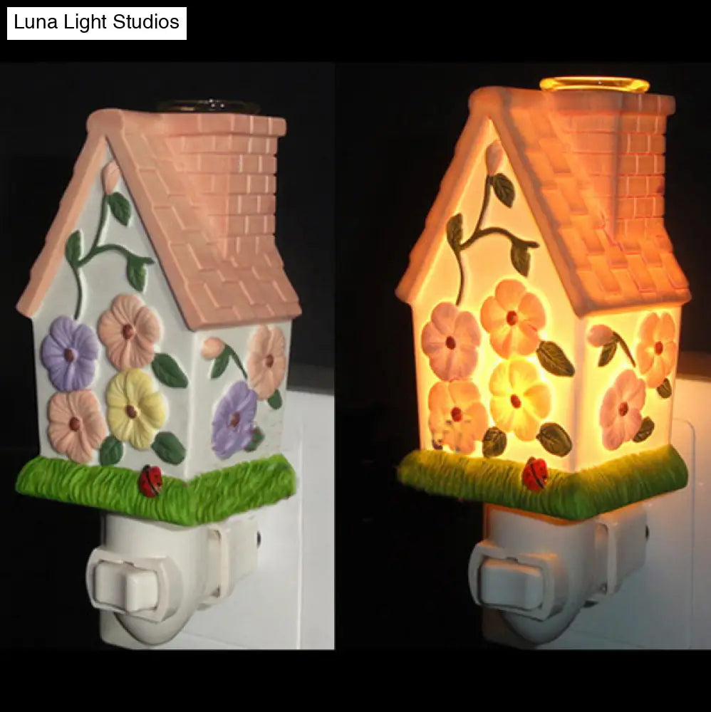 1 Light Lodge Ceramics Wall Sconce Night With Lighthouse Design - Pink/White/Yellow