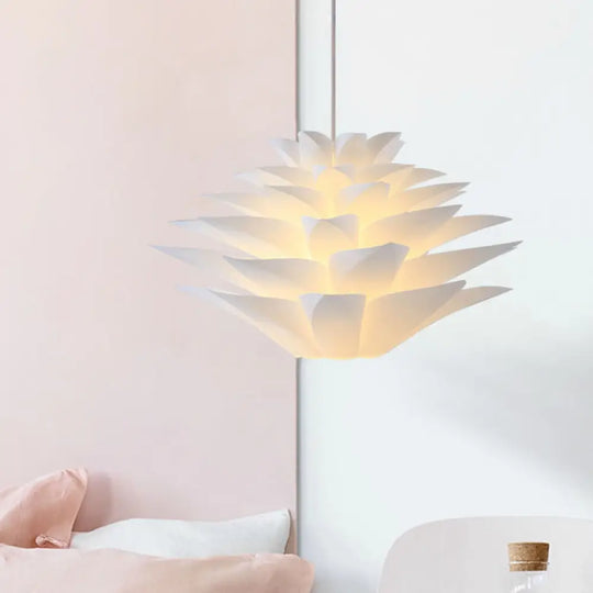 1-Light Lotus Acrylic Suspension Pendant For Bedroom White Hanging Ceiling Light -