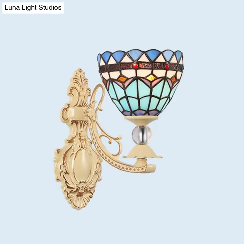 1-Light Mediterranean Wall Mounted Outdoor Lamp - Cut Glass White/Red/Pink Sconce