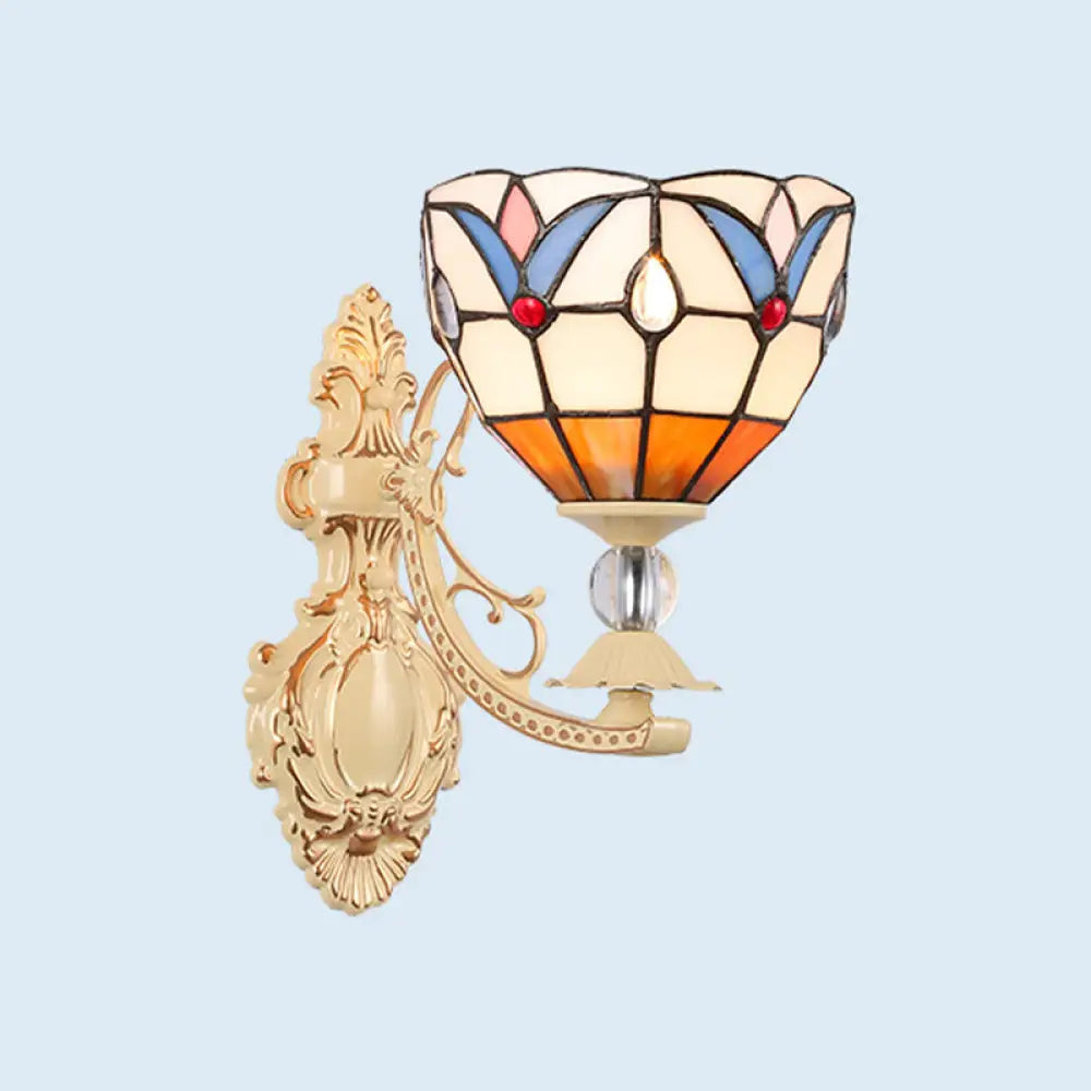 1-Light Mediterranean Wall Mounted Outdoor Lamp - Cut Glass White/Red/Pink Sconce Orange