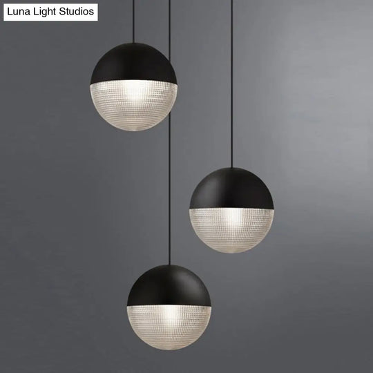 1-Light Metal Pendant Lamp With Mid-Century Modern Spherical Prismatic Glass