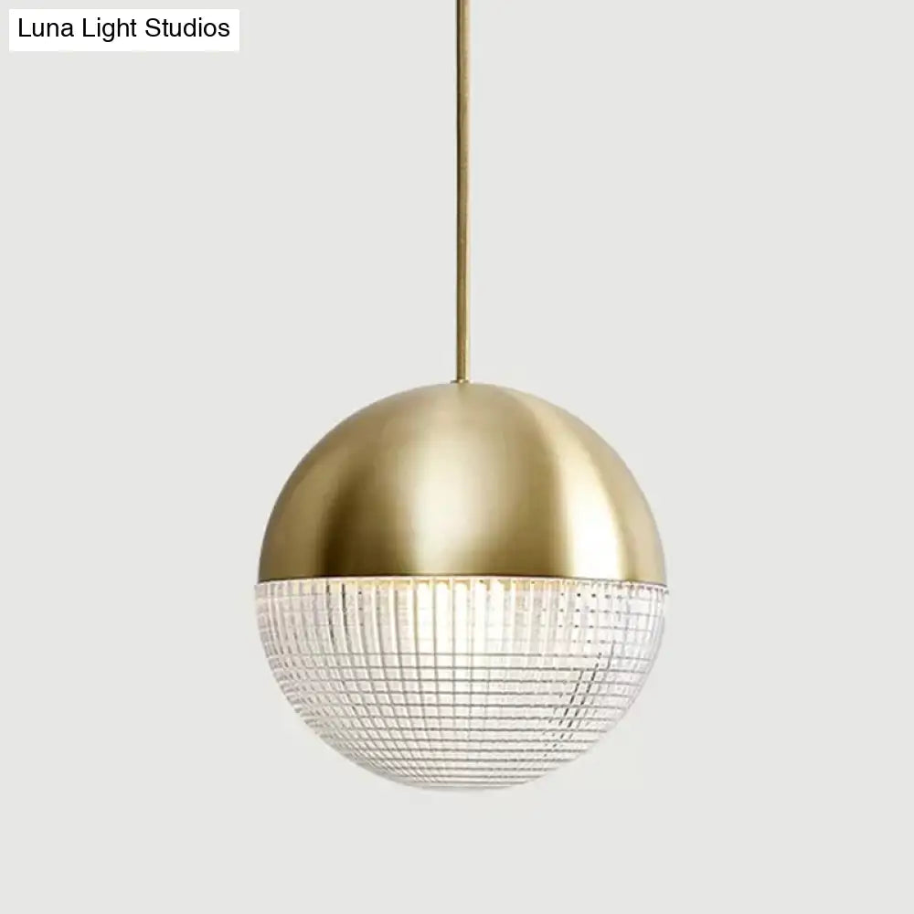 1-Light Metal Pendant Lamp With Mid-Century Modern Spherical Prismatic Glass