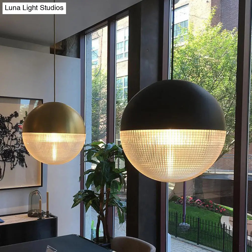 1-Light Metal Pendant Lamp With Mid-Century Modern Spherical Prismatic Glass