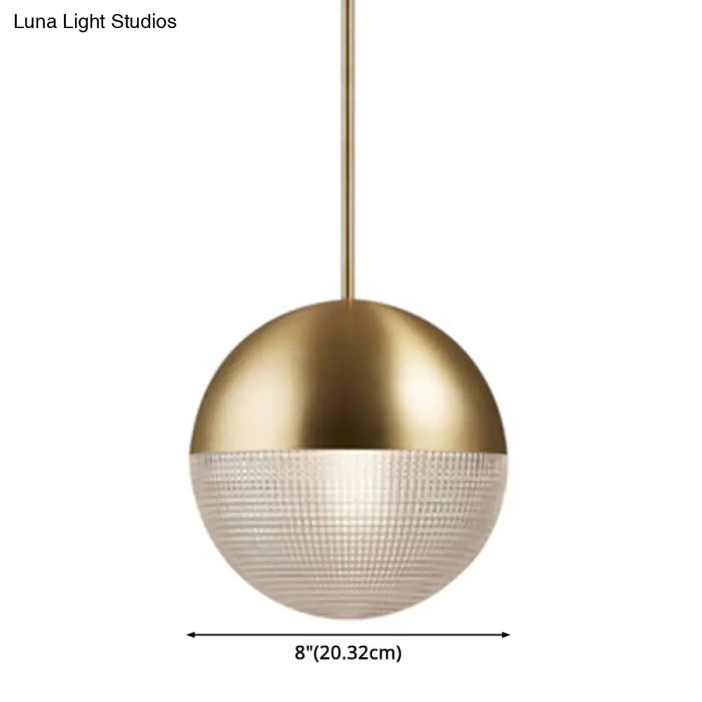 Mid-Century Modern Metal Pendant Light With Spherical Prismatic Glass - 1-Light Hanging Lamp