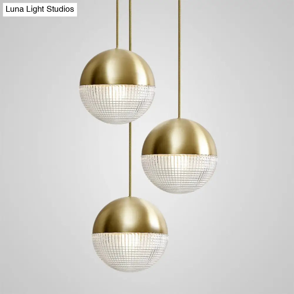 1-Light Metal Pendant Lamp With Mid-Century Modern Spherical Prismatic Glass