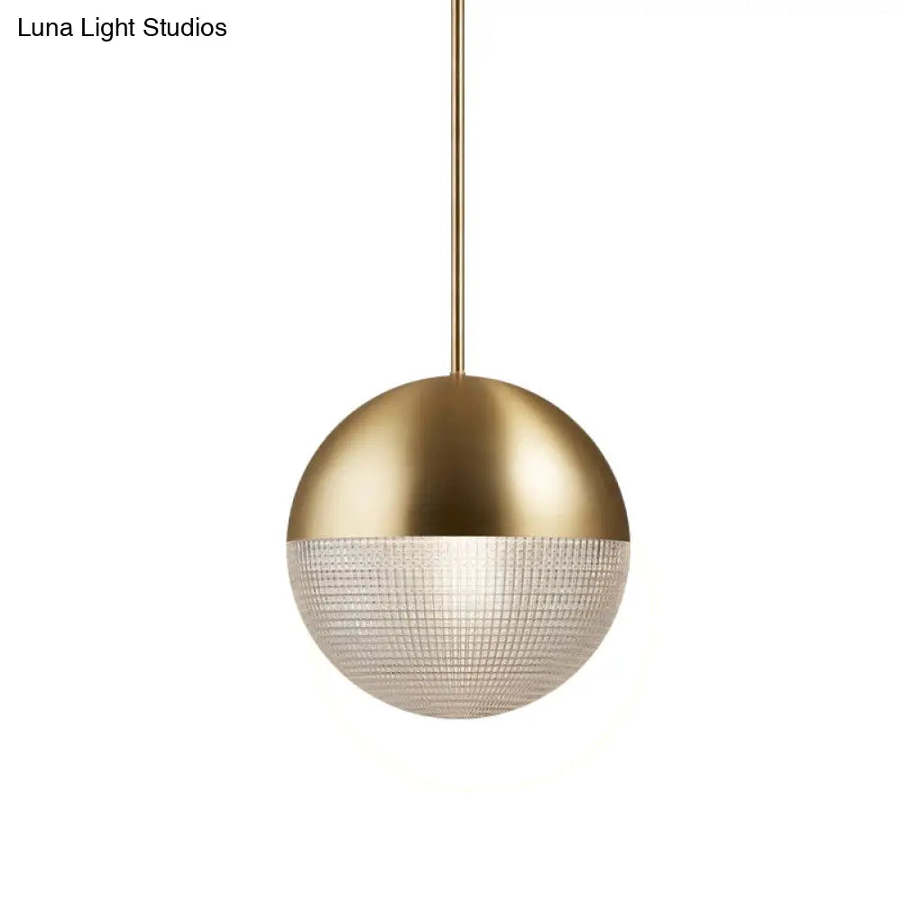 1-Light Metal Pendant Lamp With Mid-Century Modern Spherical Prismatic Glass