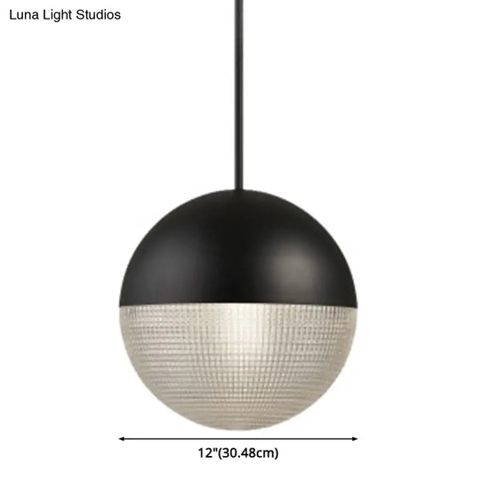 1-Light Metal Pendant Lamp With Mid-Century Modern Spherical Prismatic Glass