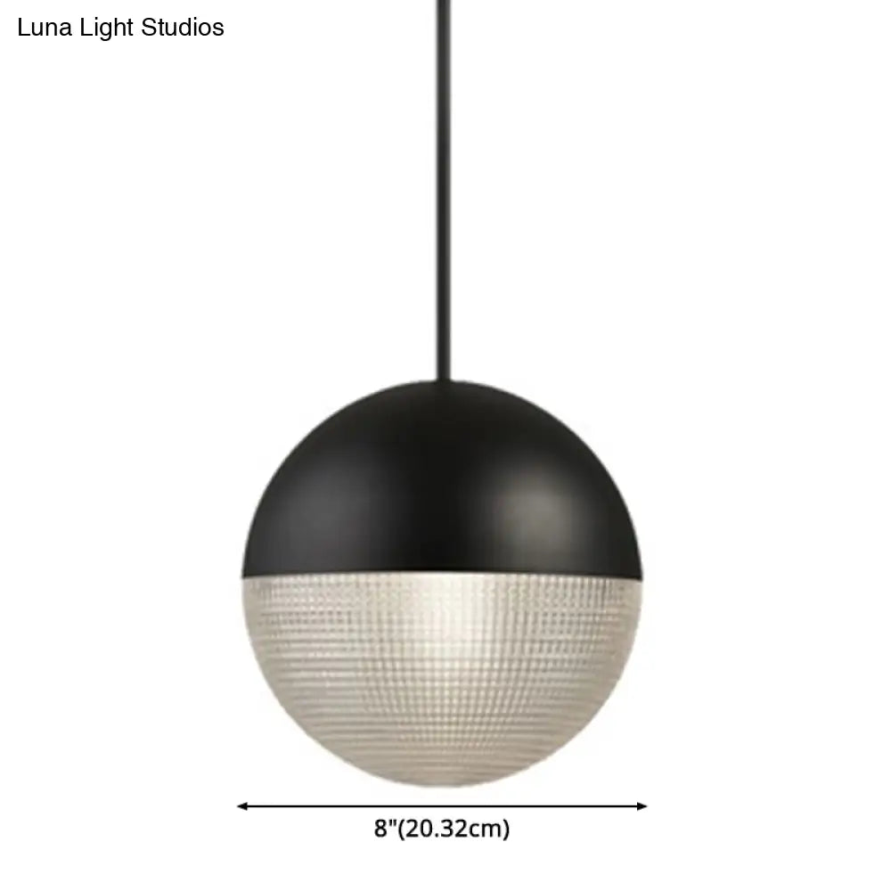 Mid-Century Modern Metal Pendant Light With Spherical Prismatic Glass - 1-Light Hanging Lamp