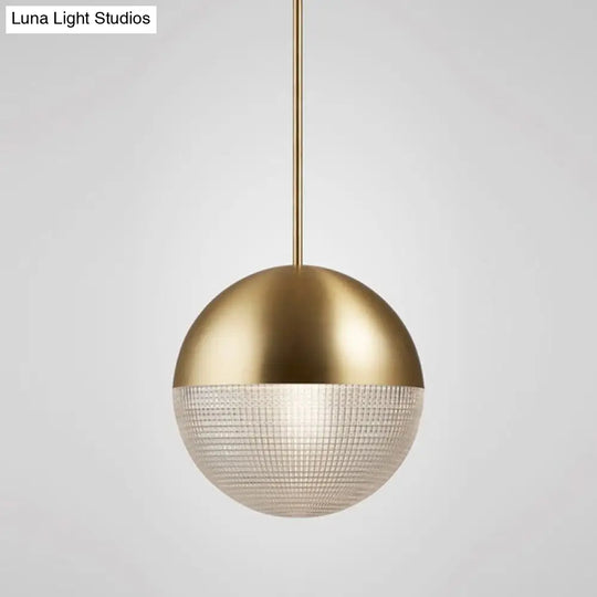 1-Light Metal Pendant Lamp With Mid-Century Modern Spherical Prismatic Glass