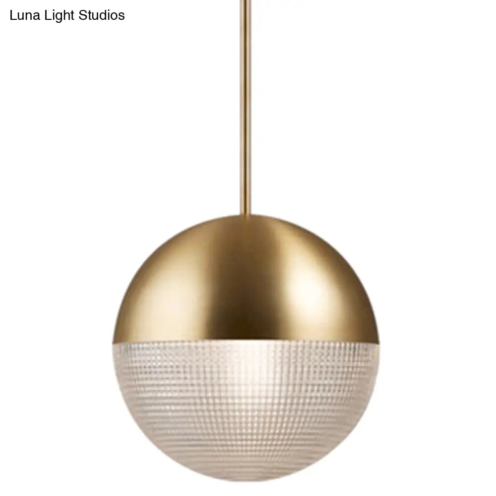 Mid-Century Modern Metal Pendant Light With Spherical Prismatic Glass - 1-Light Hanging Lamp Gold /