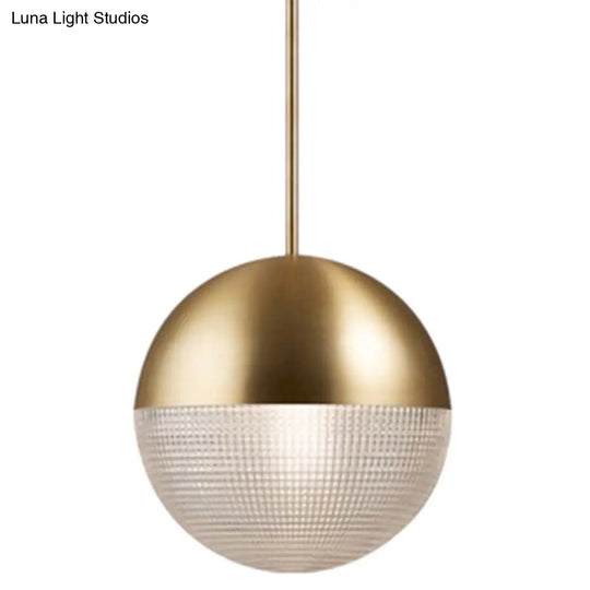 Mid-Century Modern Metal Pendant Light With Spherical Prismatic Glass - 1-Light Hanging Lamp Gold /