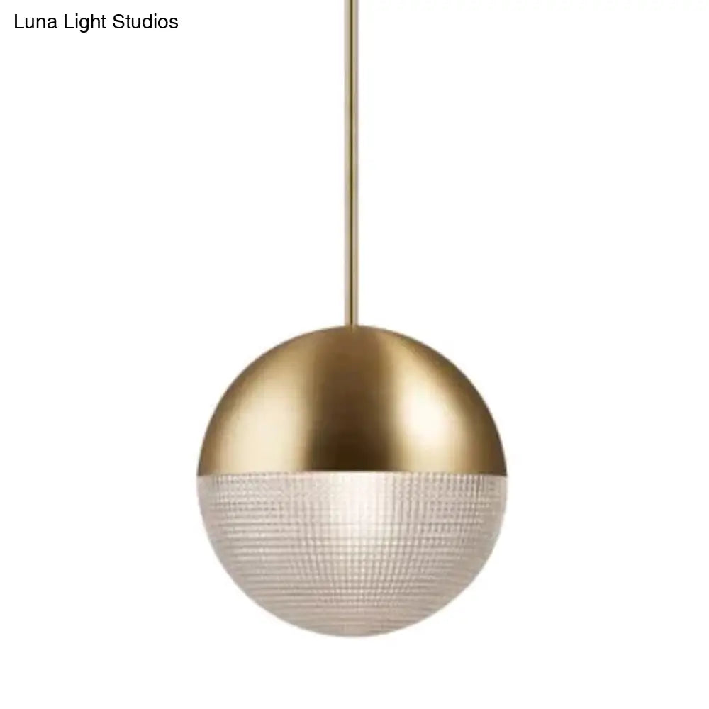 Mid-Century Modern Metal Pendant Light With Spherical Prismatic Glass - 1-Light Hanging Lamp