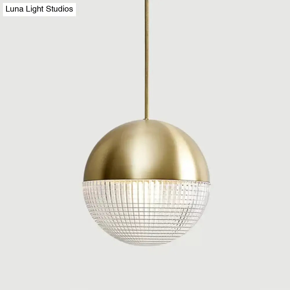 1-Light Metal Pendant Lamp With Mid-Century Modern Spherical Prismatic Glass