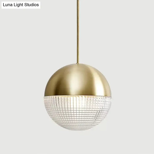 1-Light Metal Pendant Lamp With Mid-Century Modern Spherical Prismatic Glass