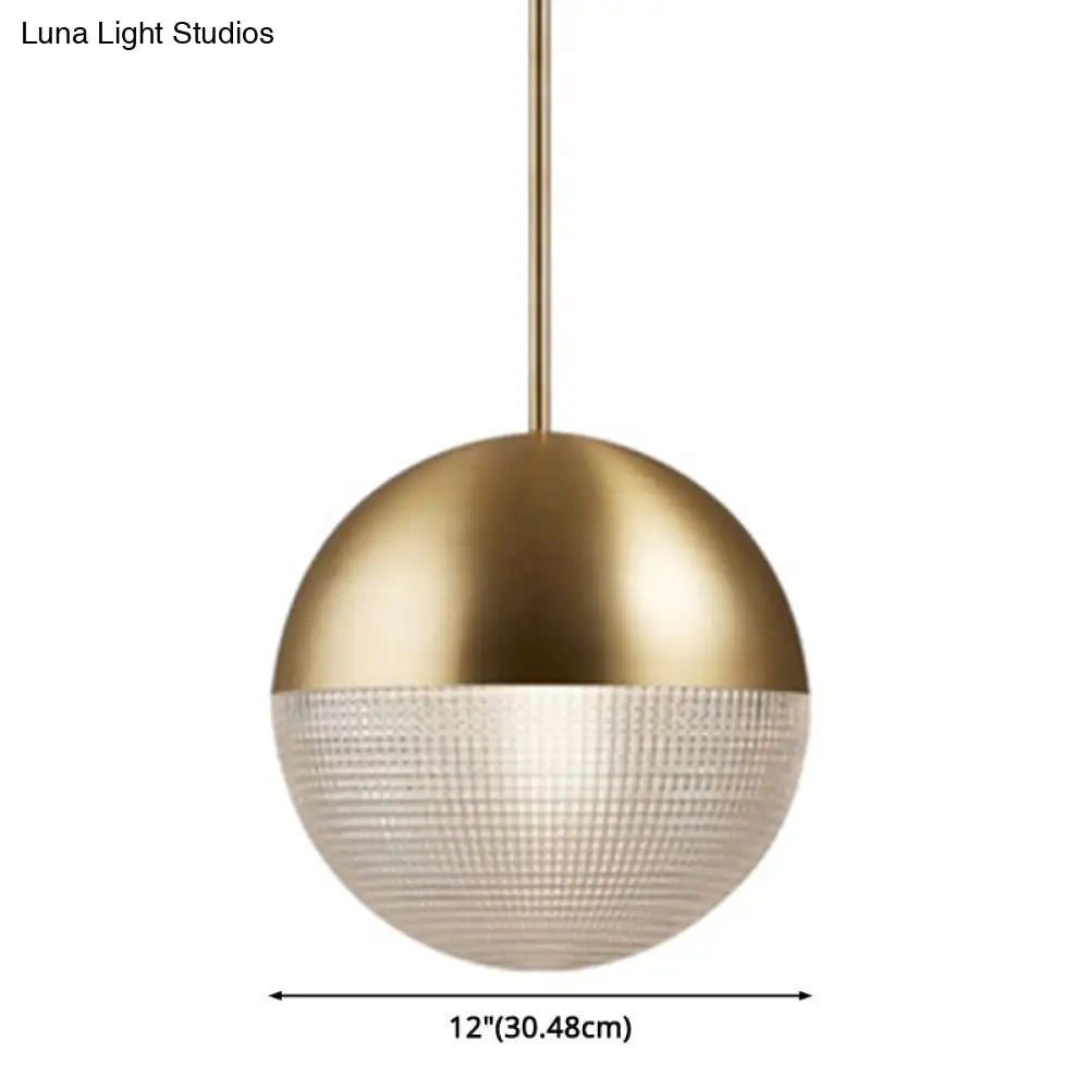 1-Light Metal Pendant Lamp With Mid-Century Modern Spherical Prismatic Glass