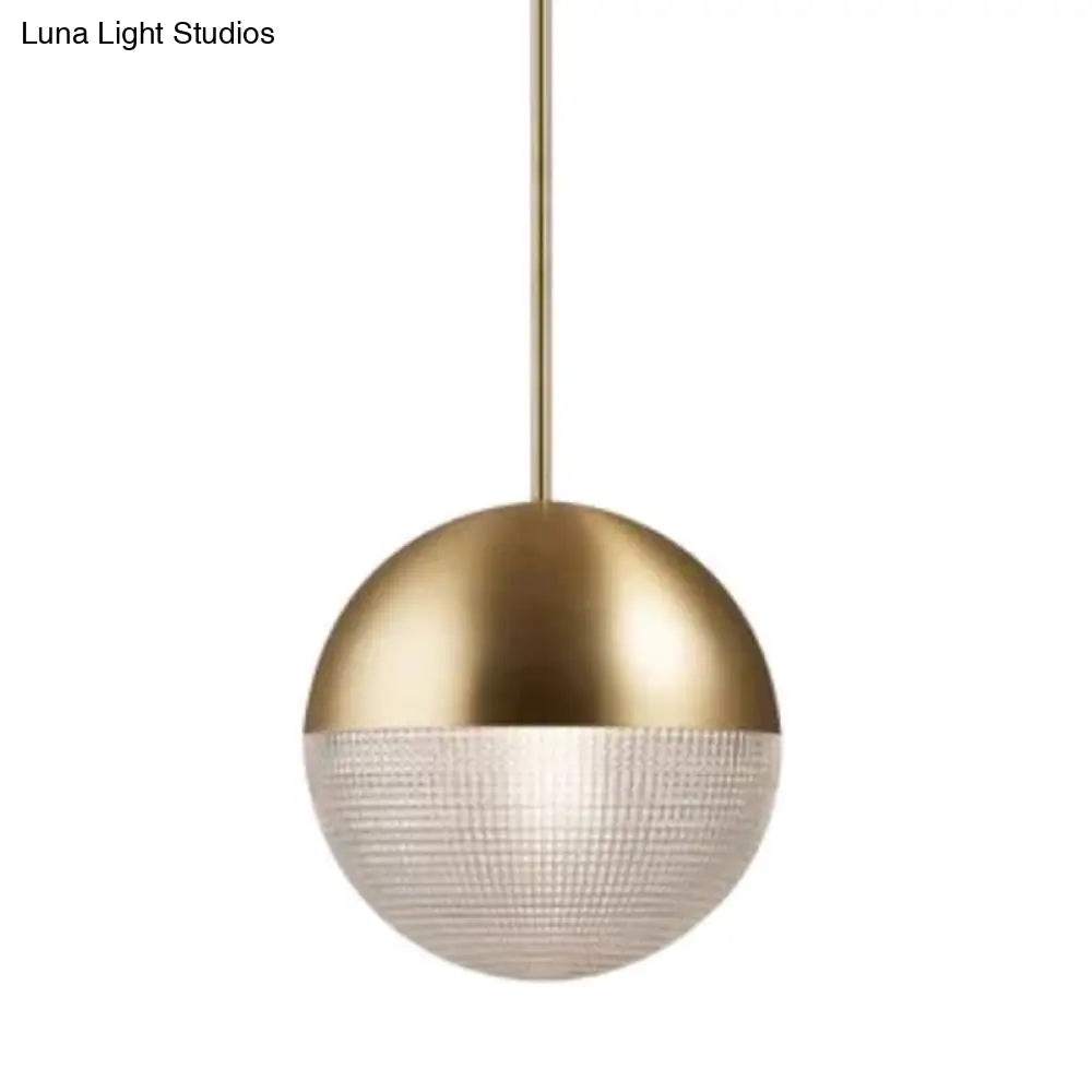 1-Light Metal Pendant Lamp With Mid-Century Modern Spherical Prismatic Glass