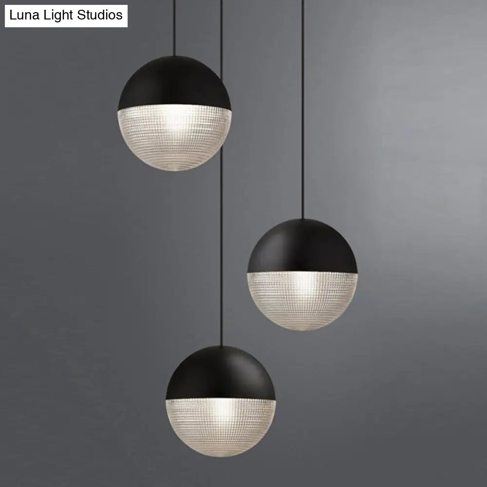 Mid-Century Modern Metal Pendant Light With Spherical Prismatic Glass - 1-Light Hanging Lamp