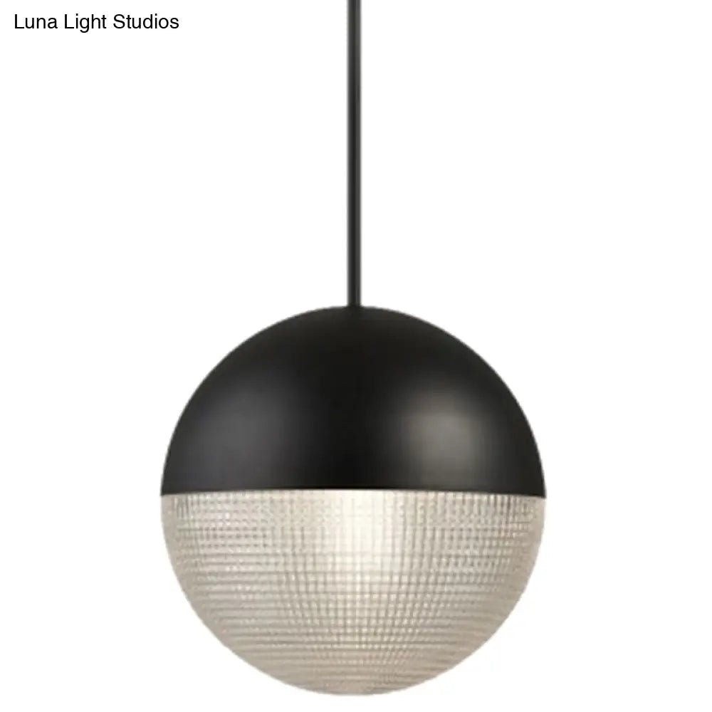 Mid-Century Modern Metal Pendant Light With Spherical Prismatic Glass - 1-Light Hanging Lamp Black /