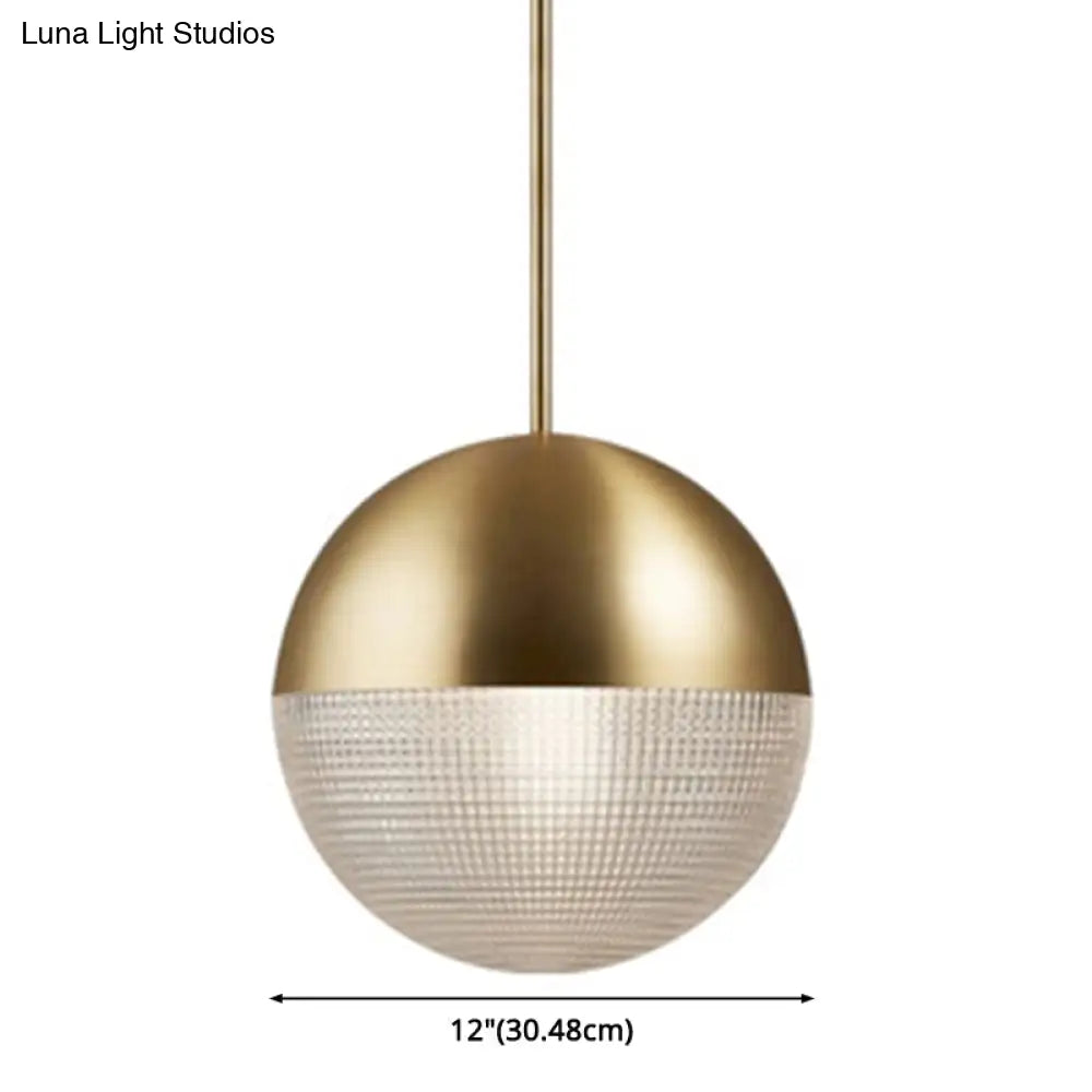 Mid-Century Modern Metal Pendant Light With Spherical Prismatic Glass - 1-Light Hanging Lamp