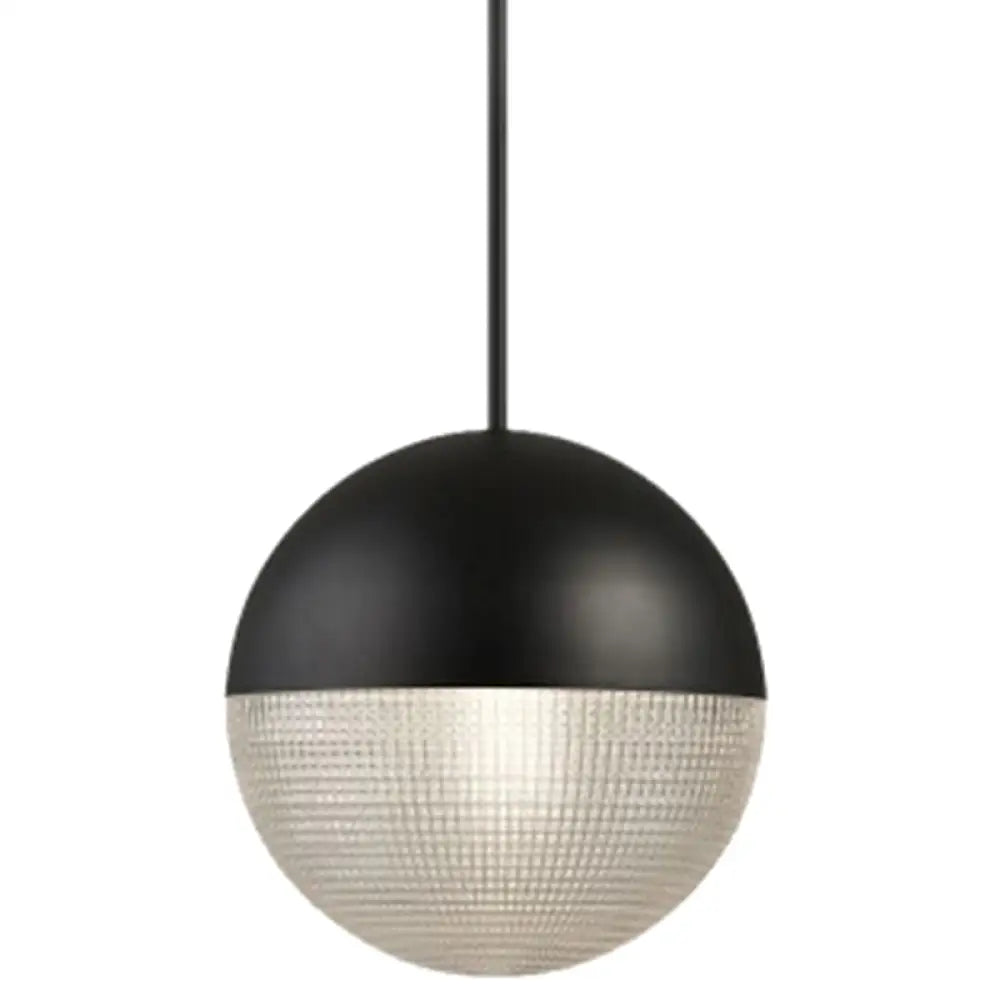 1-Light Metal Pendant Lamp With Mid-Century Modern Spherical Prismatic Glass Black / 8’