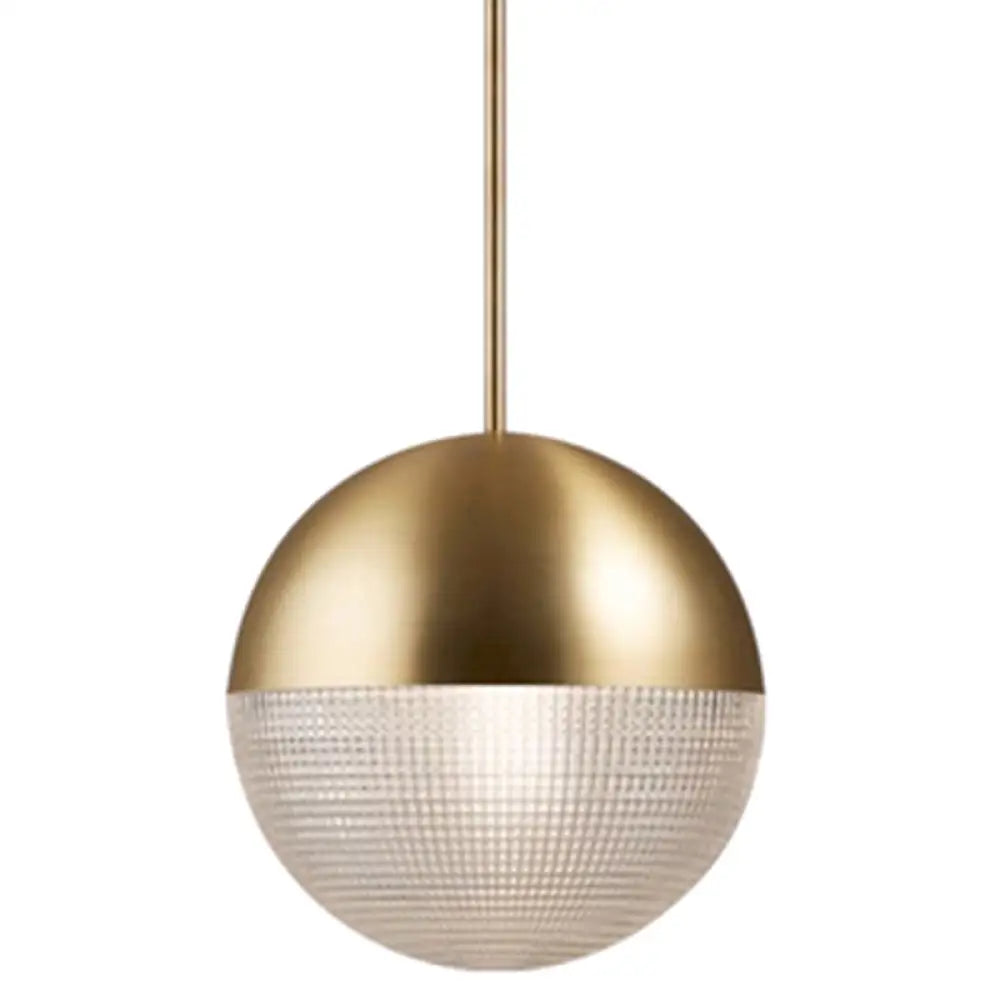 1-Light Metal Pendant Lamp With Mid-Century Modern Spherical Prismatic Glass Gold / 8’