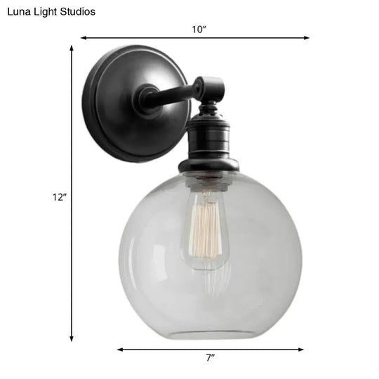 1-Light Metal Sconce With Black/Chrome Globe/Cone For Industrial Bedroom Wall Mounting