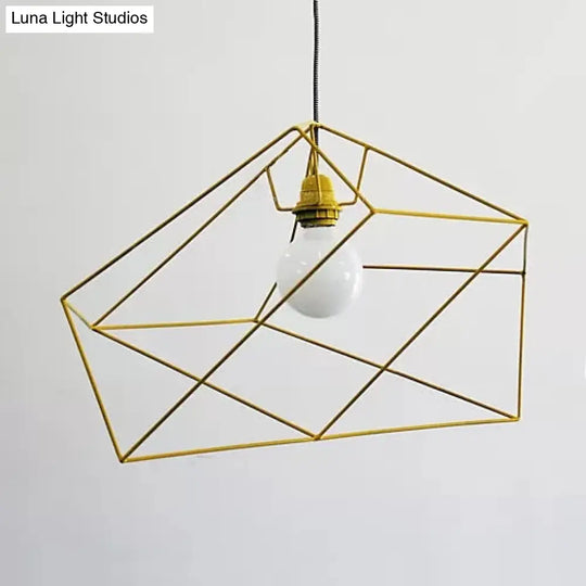 1-Light Metal Suspension Pendant With Abstract Red/Yellow/Black Shade - Sleek And Simple Ceiling