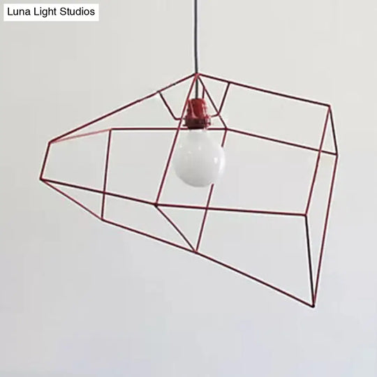 Abstract 1-Light Metal Shade Suspension Pendant In Red/Yellow/Black