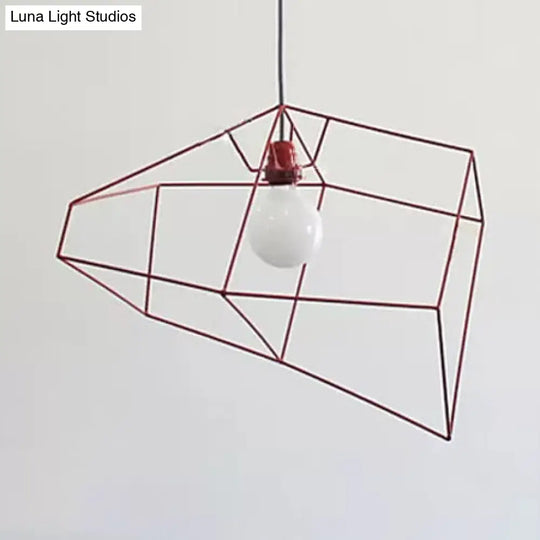 1-Light Metal Suspension Pendant With Abstract Red/Yellow/Black Shade - Sleek And Simple Ceiling