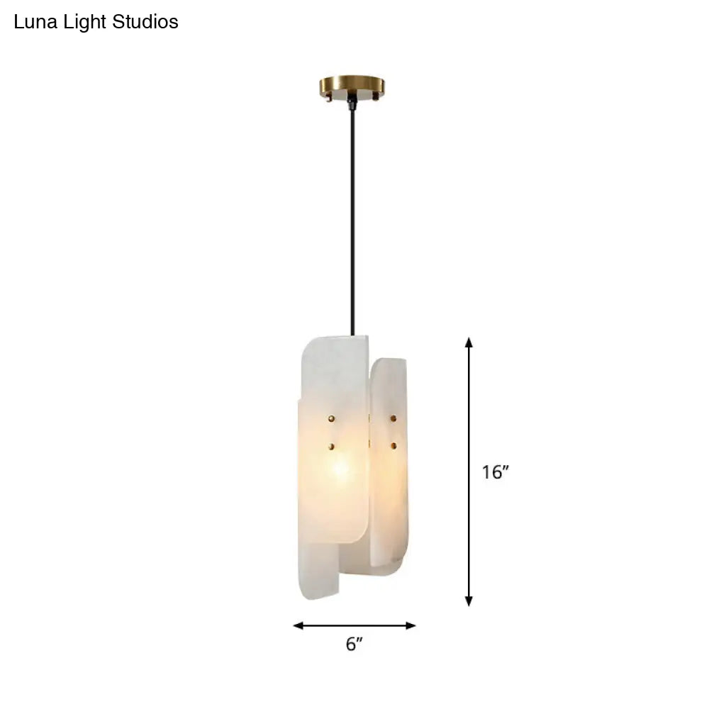 Minimalist 1-Light White Rectangle Panel Ceiling Lamp - Elegant Marble Hanging Light For Restaurants