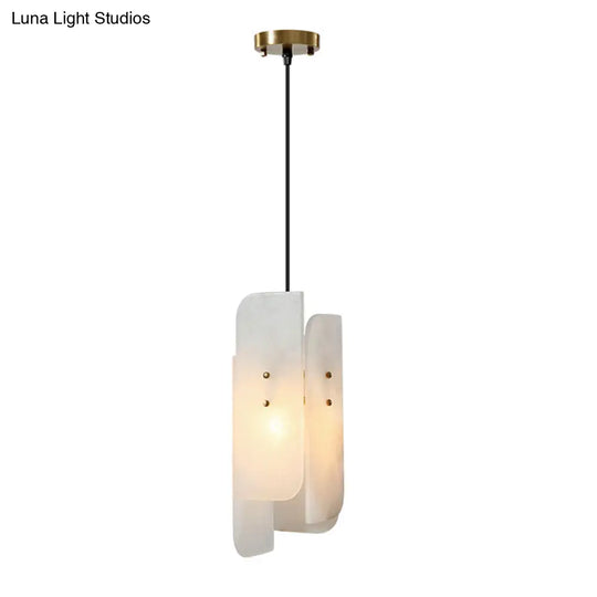 1-Light Minimalist White Panel Ceiling Lamp For Restaurants - Marble Hanging Light