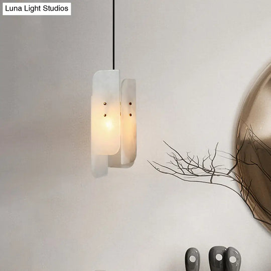 1-Light Minimalist White Panel Ceiling Lamp For Restaurants - Marble Hanging Light