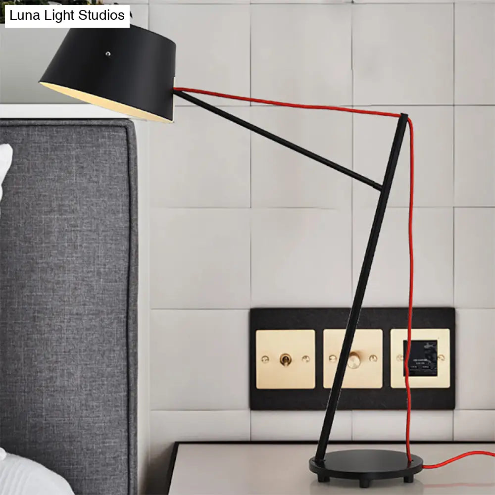 1-Light Modern Desk Lamp With Metallic Shade In Black Finish - Sleek Tapered Design For Living Room