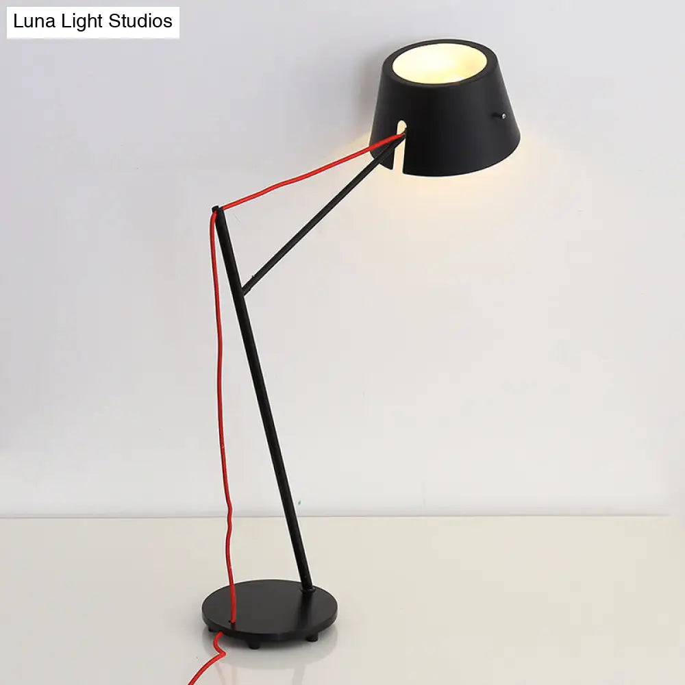 1-Light Modern Desk Lamp With Metallic Shade In Black Finish - Sleek Tapered Design For Living Room