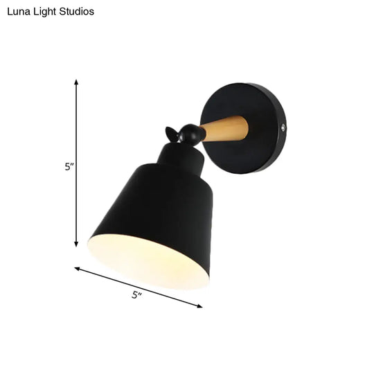 1-Light Modern Wall Mount Lamp With Bucket Shade - Black Metal Fixture For Living Room