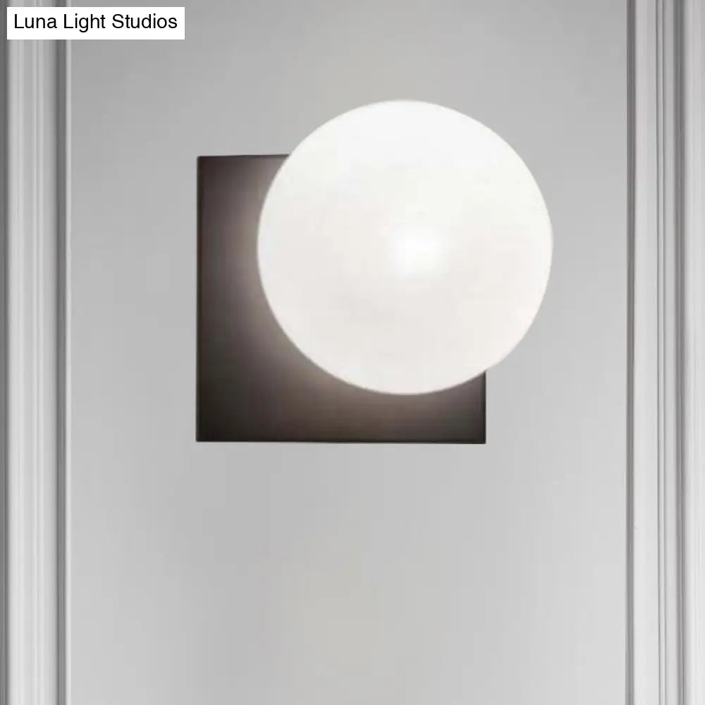 1 Light Modern Wall Sconce With White Glass Shade Black Ball Mounted Fixture