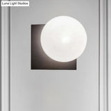 1 Light Modern Wall Sconce With White Glass Shade Black Ball Mounted Fixture
