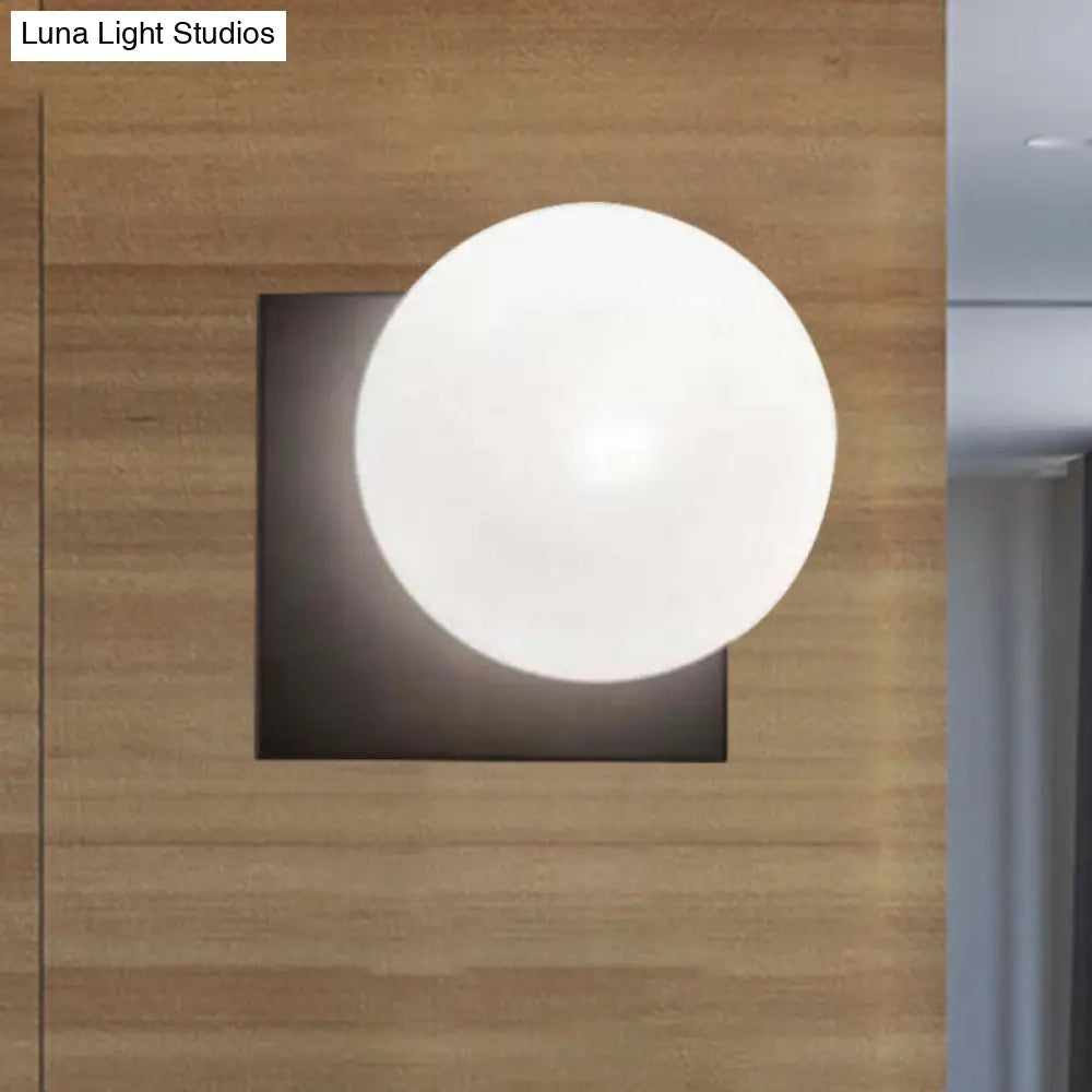 1 Light Modern Wall Sconce With White Glass Shade Black Ball Mounted Fixture