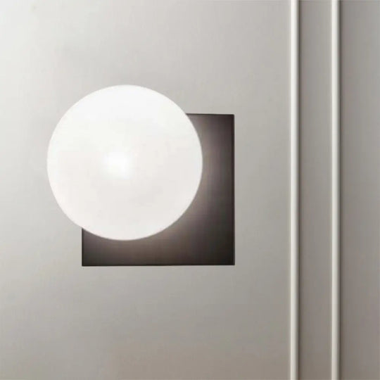 1 Light Modern Wall Sconce With White Glass Shade Black Ball Mounted Fixture