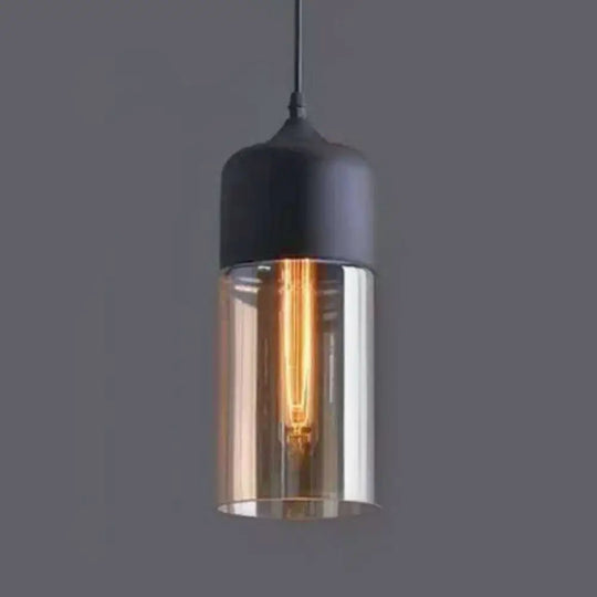 1 Light Pendant Lighting Retro Industrial Style Glass Ceiling Lights For Restaurant Amber / Cylinder