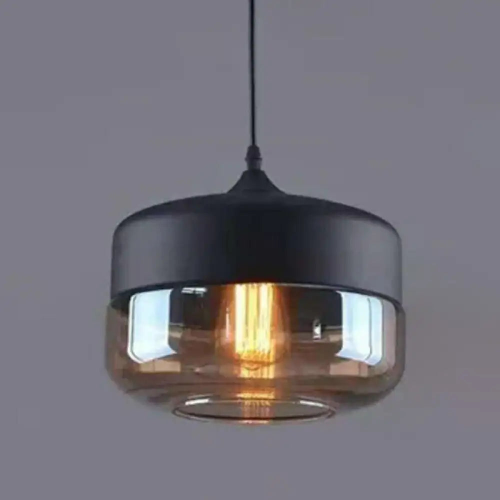 1 Light Pendant Lighting Retro Industrial Style Glass Ceiling Lights For Restaurant Amber / Drum