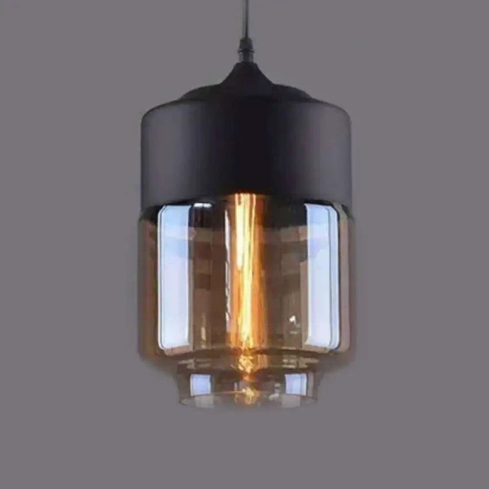 1 Light Pendant Lighting Retro Industrial Style Glass Ceiling Lights For Restaurant Amber / Lantern