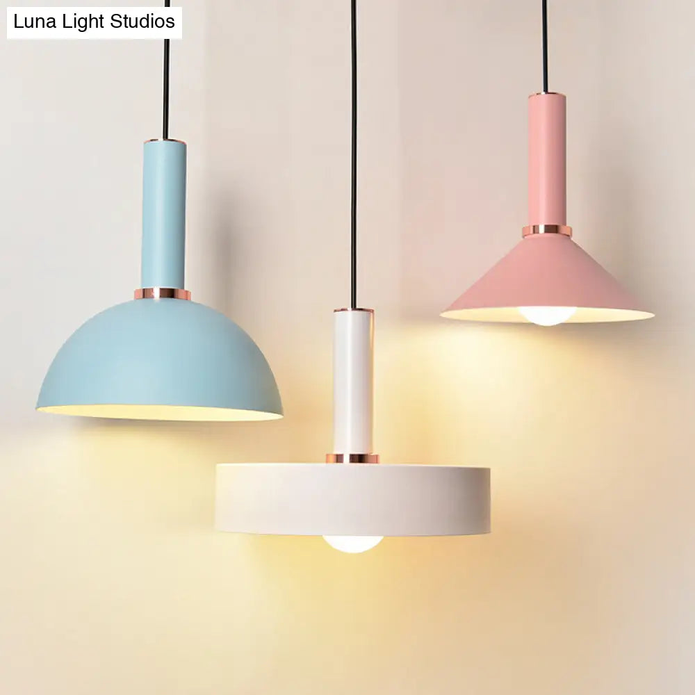 1-Light Pink/Blue Pendant Light With Aluminum Dome/Cone Drop Design Perfect For Restaurants