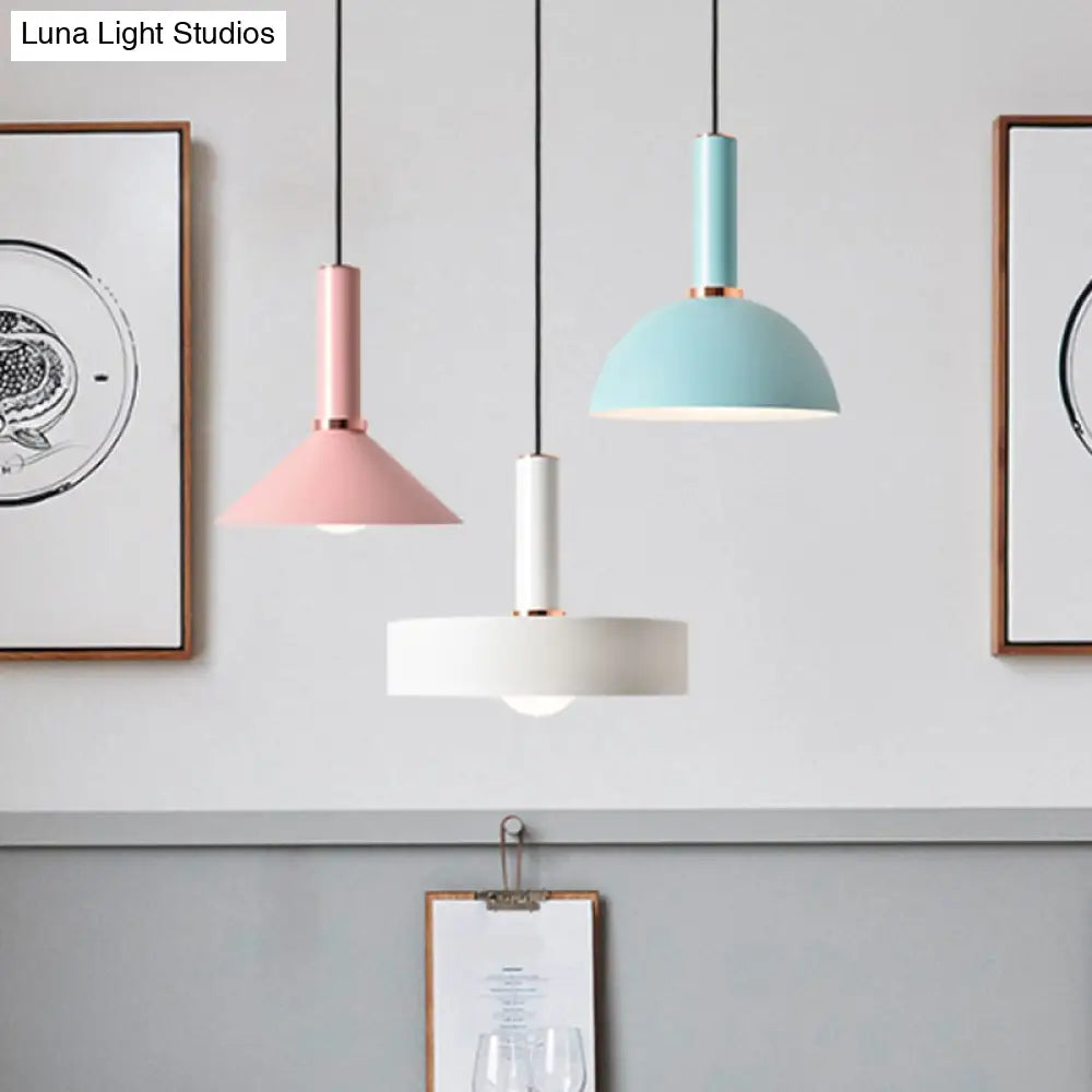 1-Light Pink/Blue Pendant Light With Aluminum Dome/Cone Drop Design Perfect For Restaurants