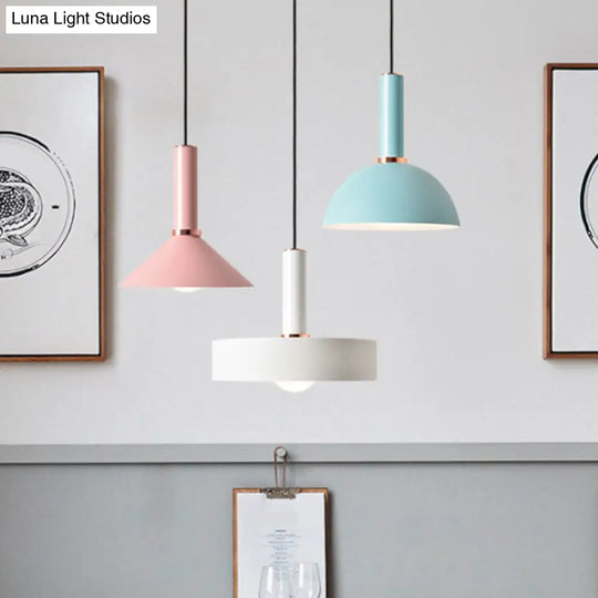 1-Light Pink/Blue Pendant Light With Aluminum Dome/Cone Drop Design Perfect For Restaurants