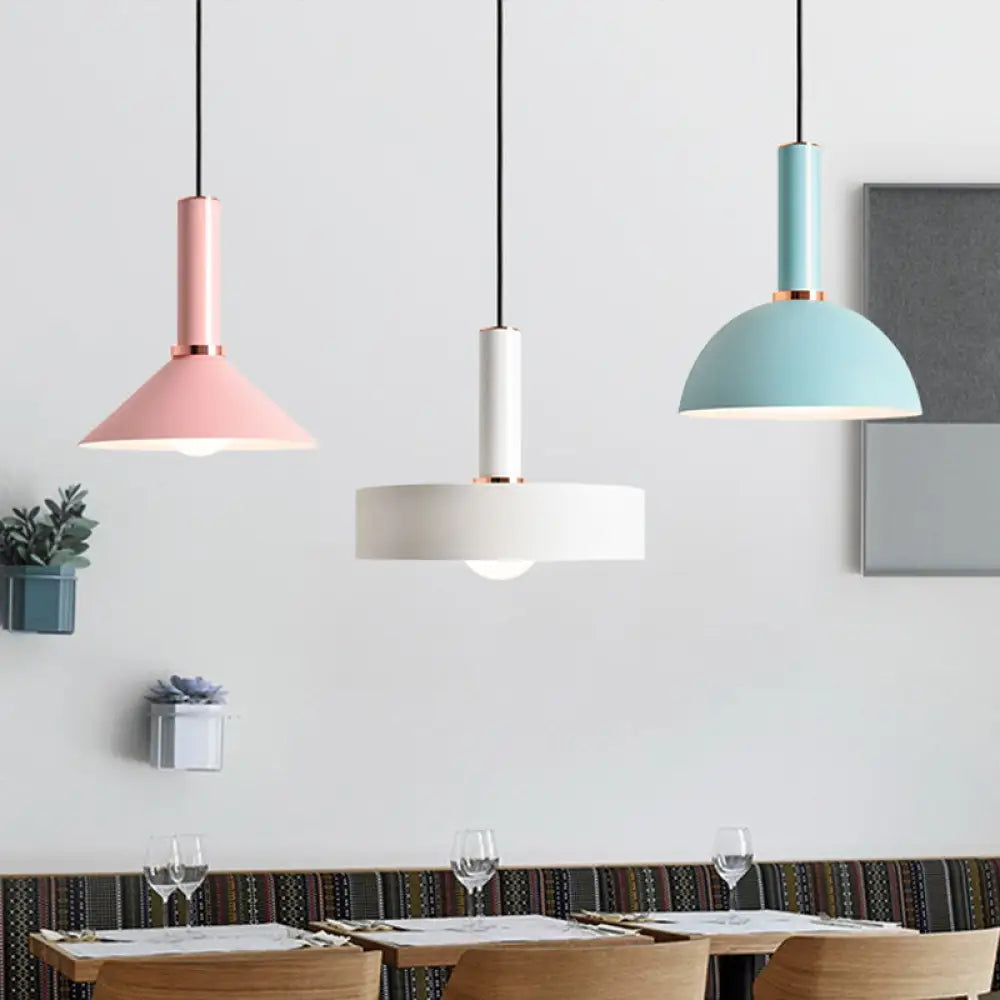 1-Light Pink/Blue Pendant Light With Aluminum Dome/Cone Drop Design Perfect For Restaurants Blue /